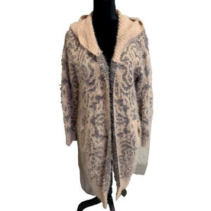 Joh Womens Long Hoodie Cardigan Size S / M Open Front Fuzzy Pink Cottage Core